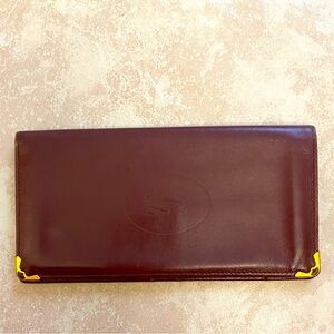 Vintage Cartier Check Organizer Bi-Fold Wallet, Burgundy Leather